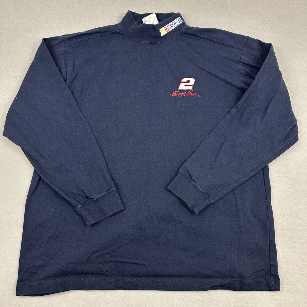 Rusty Wallace Shirt Men Large Blue Chase Authentics NASCAR Racing Mock Pullover